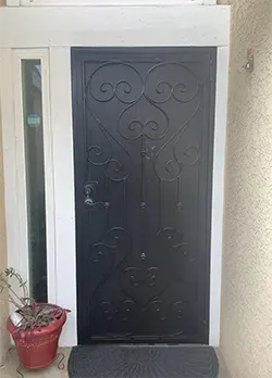 Black Decorative Secuirty Screen Door with Flat Bar Scrolls Upland CA