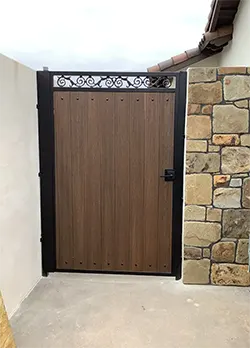 Black Irong Gate with Denali Wood Huntington Beach CA